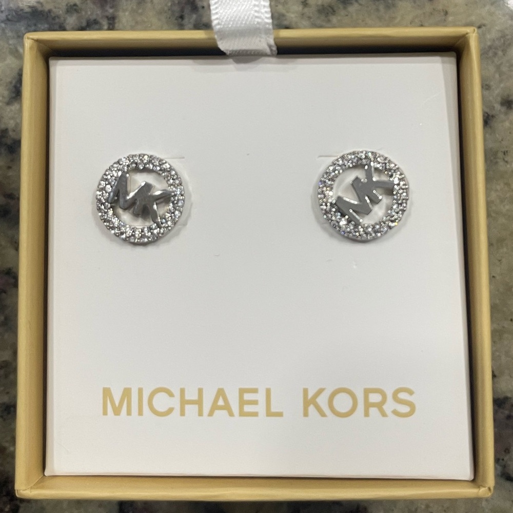 Michael Kors Logo Silver Stud Earrings – Brand New in Box